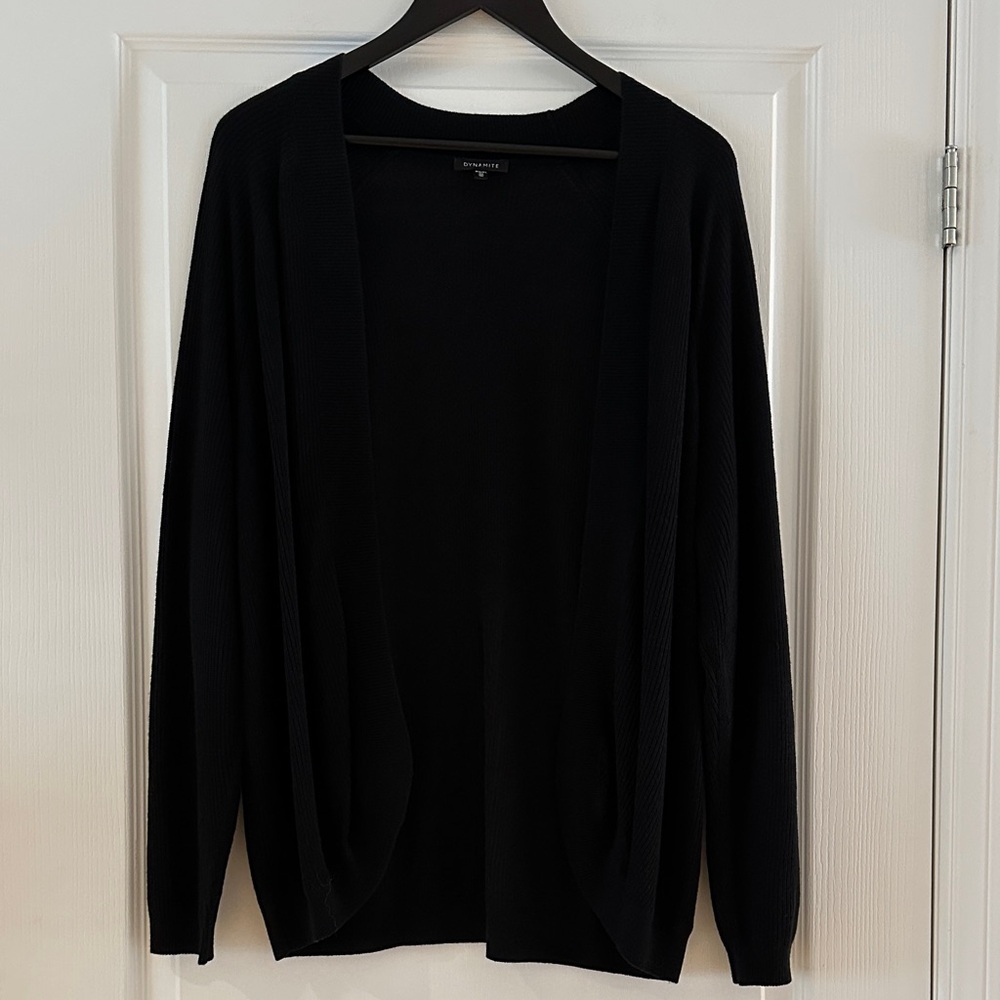 Dynamite Black Open Front Knit Ribbed Cardigan  – Size M/L
